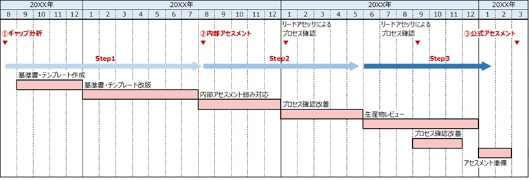 事例：ギャップ分析から公式アセスメント実施までの実際のスケジュールと改善推移