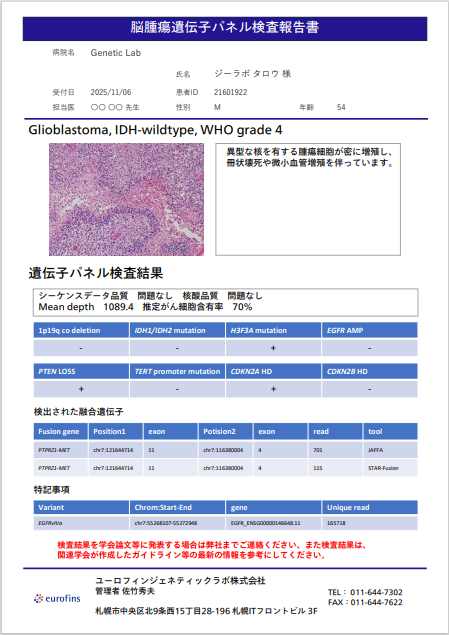 報告書例_脳腫瘍遺伝子パネル検査