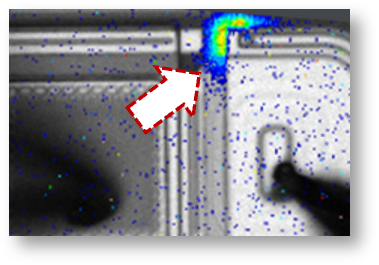 ロックイン発熱解析にて発光箇所（ショート）検出