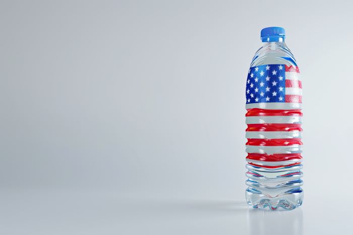 アメリカ国旗とペットボトルの飲料水