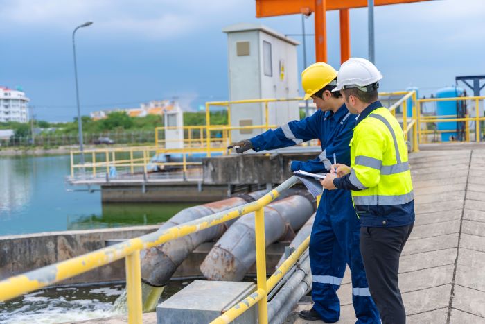 調査員2名が水辺で調査している様子