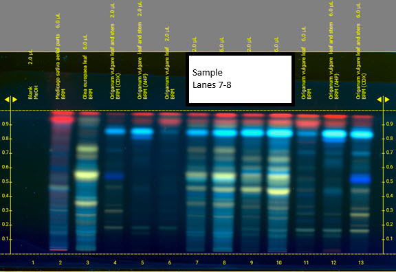 Comparison of oregano sample to reference materials via HPTLC fingerprinting