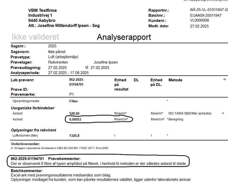 Analyserapport asbest i luft