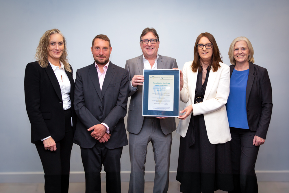 L-R Dr. Marie-Louise Flannery - Commercial Director, Jean-Sébastien Charles - Quality Assurance Manager, John O’Sullivan - Regional Business Line Leader Clinical Diagnostic Services UK & Ireland, Rosemary Hayden - Manager, Irish National Accreditation Board, Brid Muimneach - Quality Assurance Director